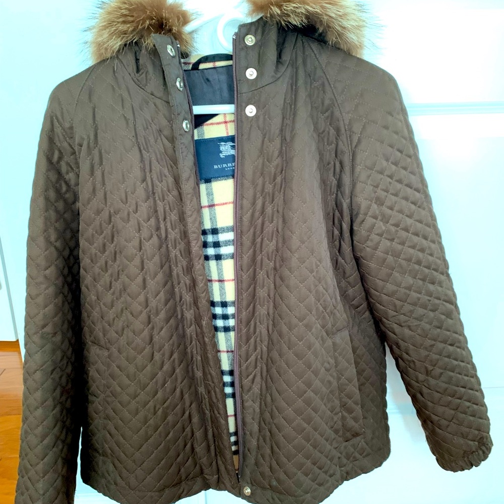 Burberry vintage quilted coat with fur hood